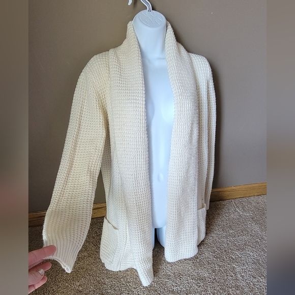 Comfy Cozy Soft Waffle Knit Cardigan Sweater Off White Women's Size Medium - Picture 1 of 8